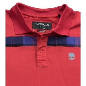 Hydrogen Golf Mens Polo Shirt Red XL Extra Large Snap Tartan Stripe Skull